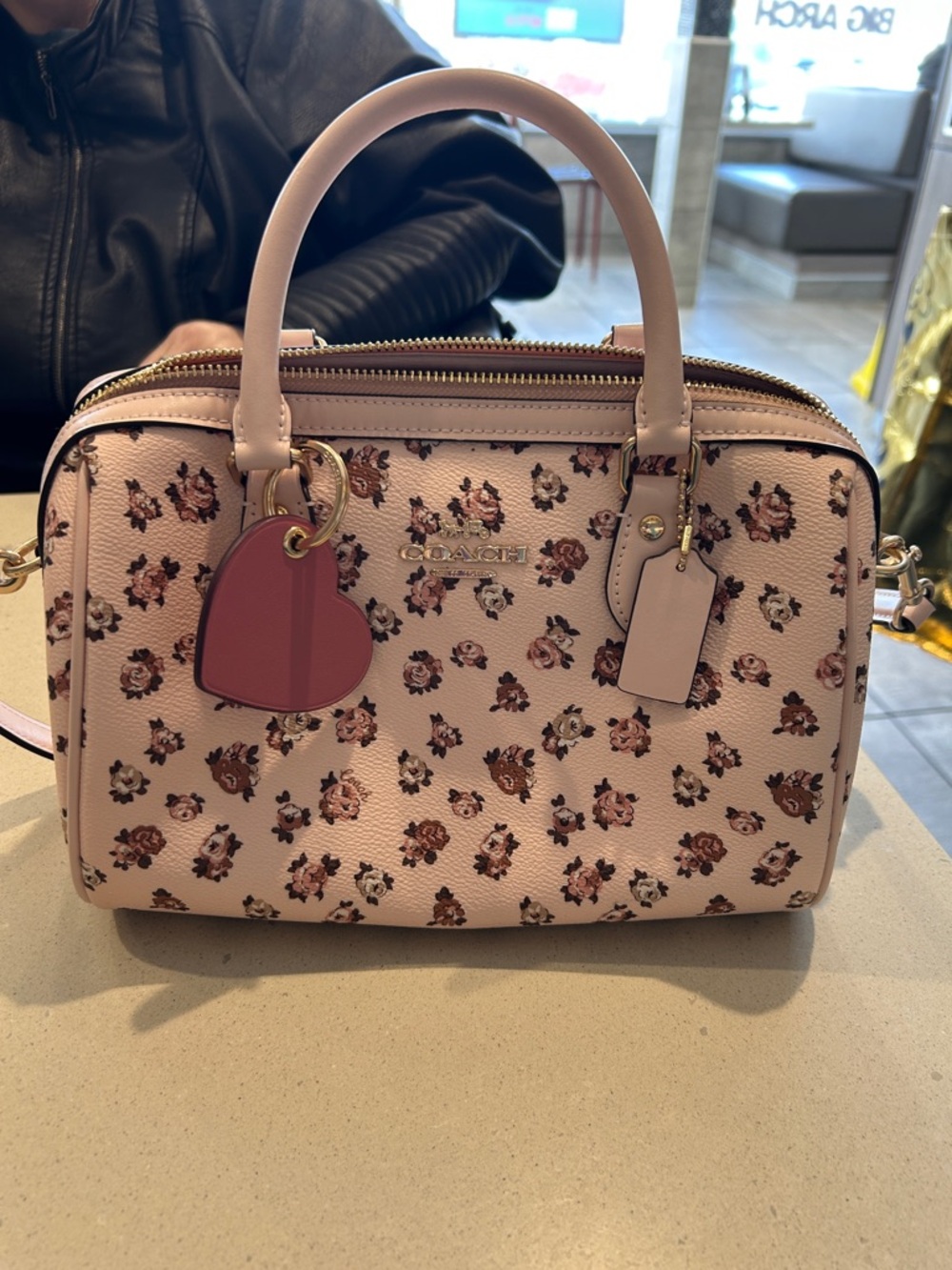 Coach Blush Pink Floral Mini Satchel with Heart Charm